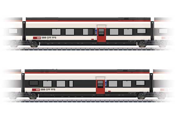Type B & Type C 2nd Class Add-On for Giruno Train Set - 3-Rail - Ready to Run -- Swiss Federal Railways SBB Set #1 (Era VI 2021, white, black, red, for: 441-