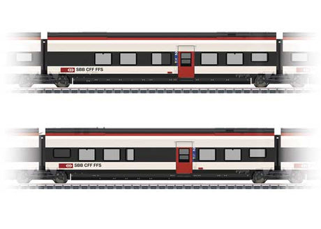 Type B & Type C 2nd Class Add-On for Giruno Train Set - 3-Rail - Ready to Run -- Swiss Federal Railways SBB Set #1 (Era VI 2021, white, black, red, for: 441-