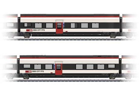 Type D & Type E 2nd Class Add-On for Giruno Train Set - 3-Rail - Ready to Run -- Swiss Federal Railways SBB Set #2 (Era VI 2021, white, black, red, for: 441-