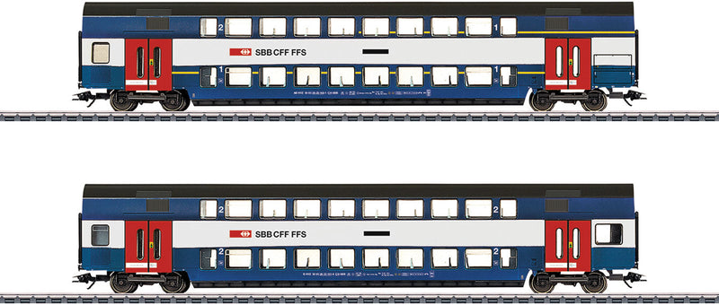 1 Type HVZ 1st Class, 1 Type HVZ 1st-2nd Class Set - 3-Rail - Ready to Run -- Swiss Federal Railways SBB-CFF-FFS (Era VI 2019 Zurich S Bahn, blue, white,
