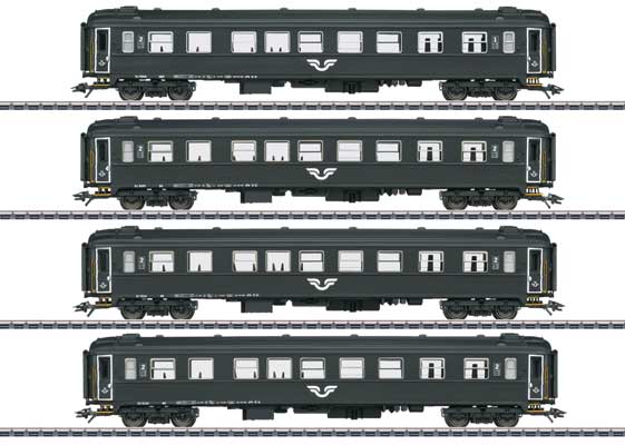 Type AB3 1st/2nd Class & 3 Type B5, 2nd Class Coach Set - 3-Rail - Ready to -- Swedish State Railways SJ (Era VI, black, white)