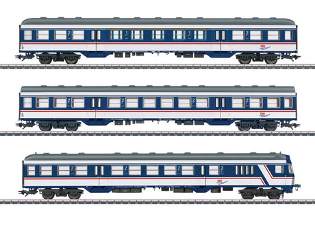 Type Bnrdzf 463.0 Cab Car, ABnrz 403.4, Bnrz 450.3 Set - 3-Rail - Ready to R -- Train Rental, Inc. TRI (Era VI 2021, blue, white, gray, red)
