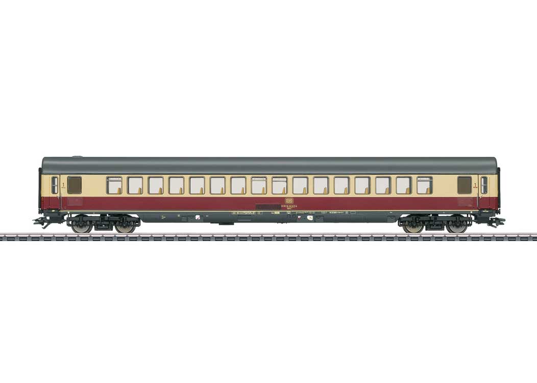 Type Apmz 121 1st Class Coach - 3-Rail - Ready to Run -- German Federal Railroad DB (Era IV 1980, red, beige, gray)-1