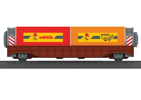 Container Transport Car with 2 Containers for My World Battery Train Sets -- Boxcar Red, Gray-1