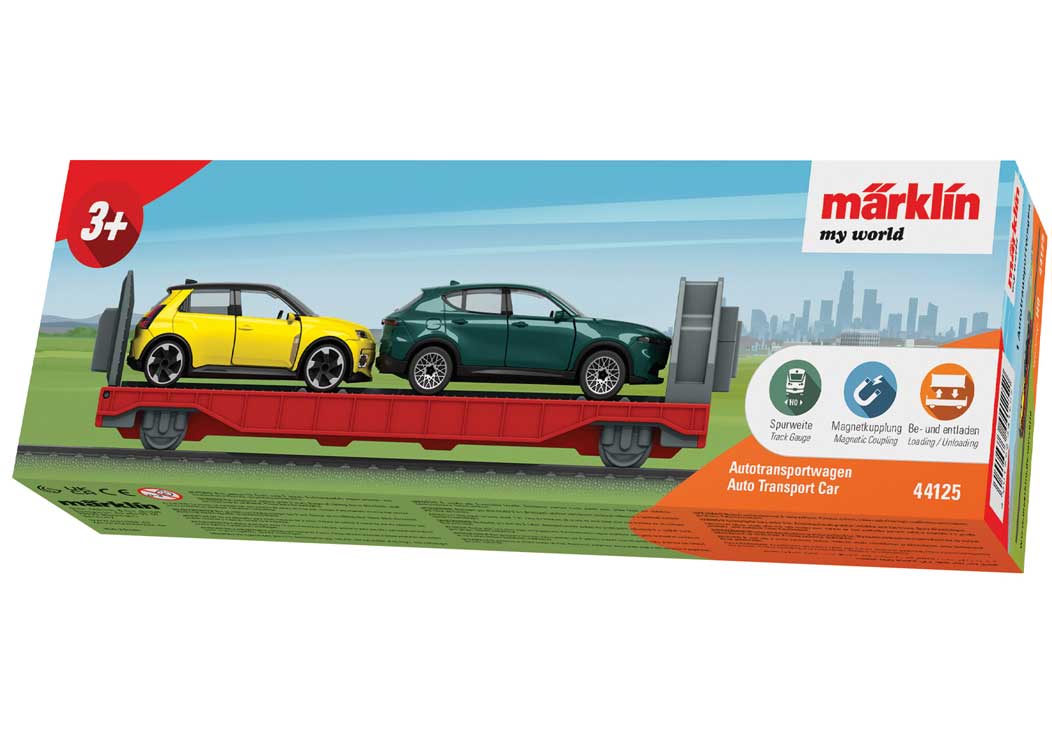 Automobile Transport Car with 2 Autos for My World Battery Train Sets -- Red, Gray-2