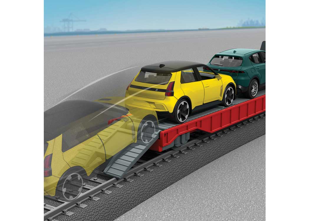 Automobile Transport Car with 2 Autos for My World Battery Train Sets -- Red, Gray-4