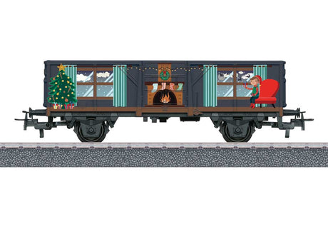 Gondola with Lights - 3-Rail - Ready to Run - Start-Up -- Christmas (Boxcar red with Graphics)-1