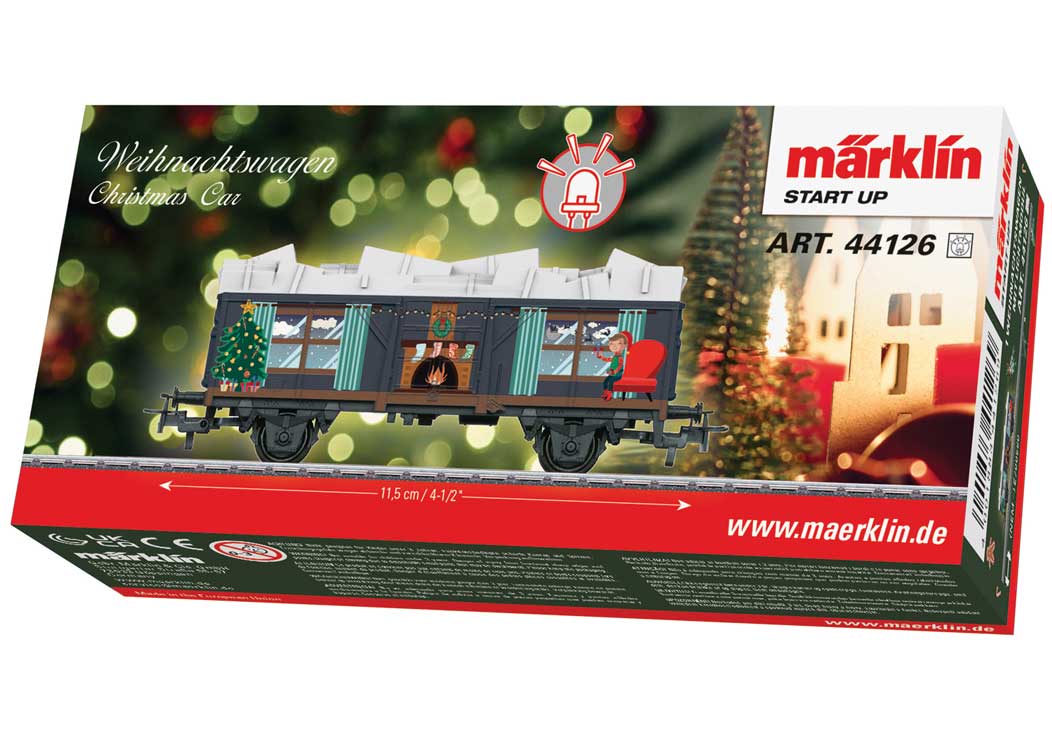 Gondola with Lights - 3-Rail - Ready to Run - Start-Up -- Christmas (Boxcar red with Graphics)-2