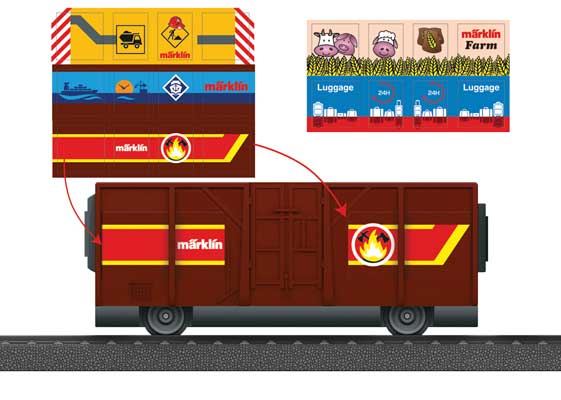 Gondola - 3-Rail - Ready to Run - My World -- Marklin (Boxcar Red w/Stickers)