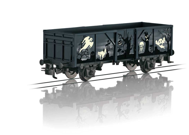 2-Axle Gondola with Sound - 3-Rail - Ready to Run - Start Up -- Glow in the Dark Ghost Car (black and gray graphics)-1
