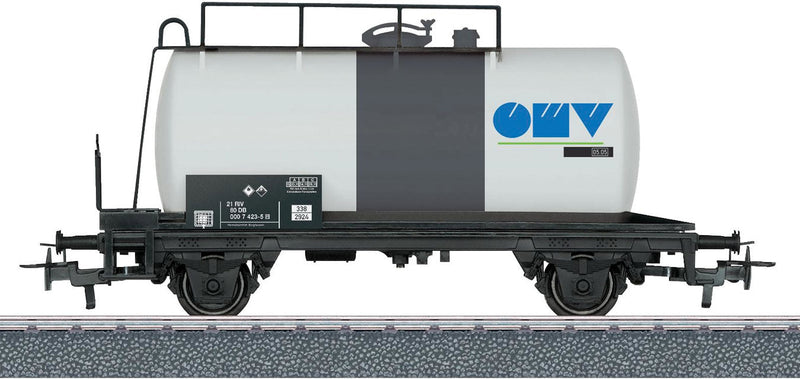 2-Axle Tank Car - 3-Rail Ready to Run -- OMV (Era V, white, gray, blue)