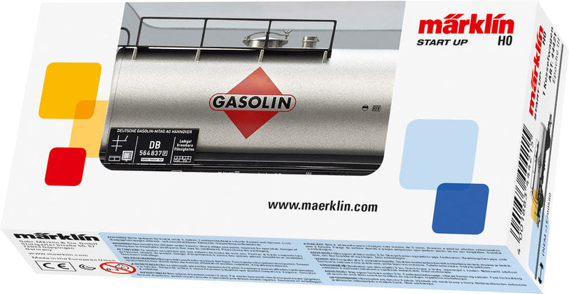 2-Axle Tank Car - 3-Rail Ready to Run - Start Up -- German Gasoline-Nitag AG (Era III, silver, red)