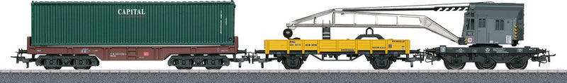 Container Loading Car Set - 3-Rail - Start Up -- Krupp-Ardelt Crane, Book Car, Container Car w/Container Load-1