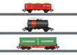 Cargo Freight Car Set - 3-Rail - Ready to Run - Start-Up -- Tank Car, Gondola, Container Flatcar w/2 Containers (Fantasy Era VI, red, bl-1