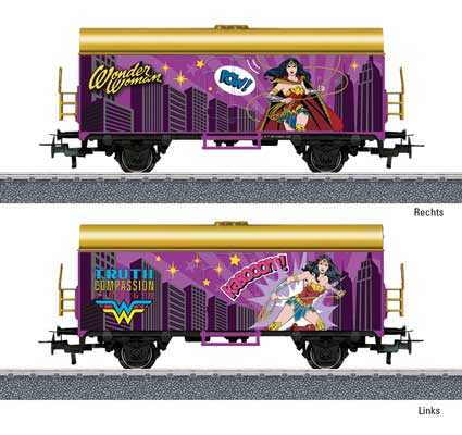 2-Axle Tank Car - 3-Rail - Ready to Run - Start Up -- Aqua Man (blue, color graphics)