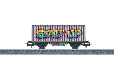 Container Flatcar w/30' Container - 3-Rail - Ready to Run - Start Up -- Black, Gray, Graffiti-2