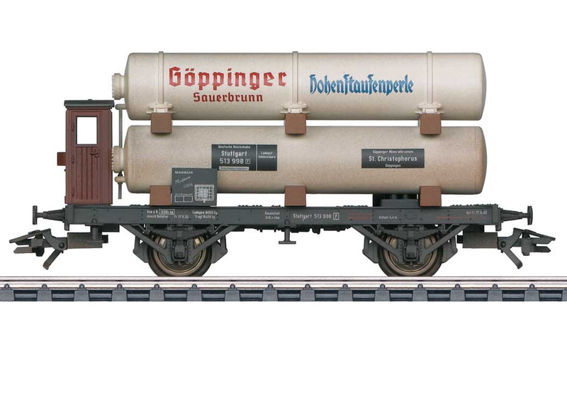2-Axle Gas Tank Car - 3-Rail - Ready to Run -- Goppingen Mineral Springs (Era II, black, white, red)