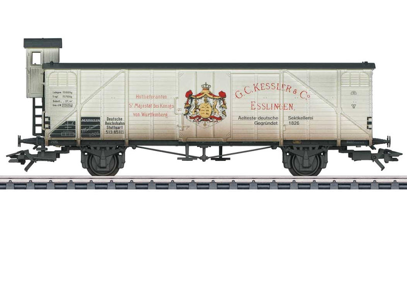2-Axle Wurttemberg Design Boxcar - 3-Rail - Ready to Run -- G.C. Kessler Co. (Era II, white, red, yellow)