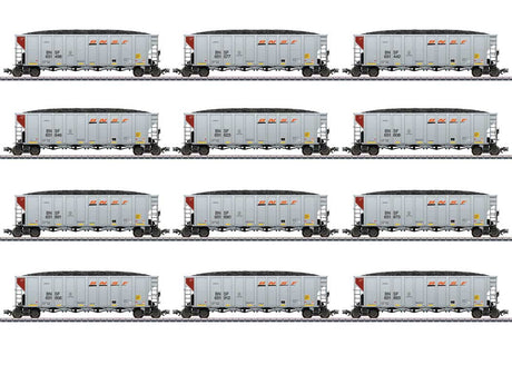 Coal Hopper 12-Pack w/Loads - 3-Rail - Ready to Run -- BNSF Railway (2020s Scheme, silver, brown, orange, black, Wedge Logo)