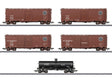4 40' Boxcars & Tank Car - 3-Rail - Ready to Run -- Southern Pacific #83829, 33501, 63342, 64008, 58559 (Boxcar Red, black Tank