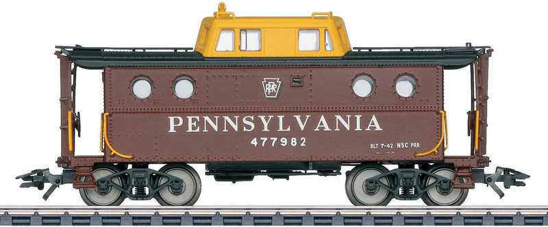 Class N5C Caboose Cabin Car - 3-Rail Ready to Run -- Pennsylvania Railroad #477982 (Tuscan, yellow Cupola)