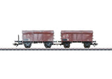 Type 1520 B Double Covered Gondola Pair - 3-Rail - Ready to Run -- Belgian State Railways SNCB (Era III 1960, Weathered, Boxcar Red)-1