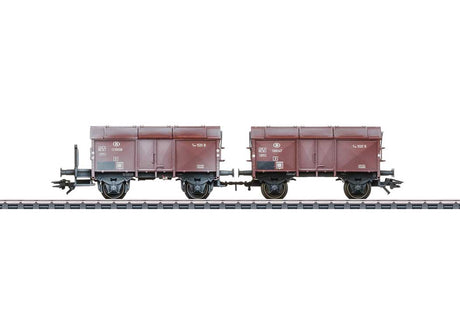 Type 1520 B Double Covered Gondola Pair - 3-Rail - Ready to Run -- Belgian State Railways SNCB (Era III 1960, Weathered, Boxcar Red)-1