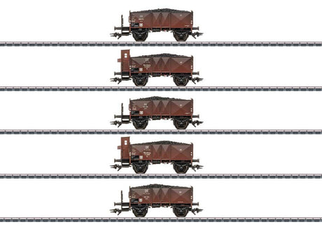 Type O11 & O Nurnberg High-Side Short Gondola 5-Pack - 3-Rail - Ready to Run -- German Federal Railroad DB (Weathered, Era III 1954, Boxcar Red w/Coal Loads