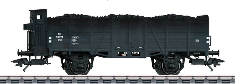 Type Om 21 High-Side Gondola, Brakeman's Cab and Load - 3-Rail - Ready to Ru -- Dutch State Railways NSR (Weathered, Era III 1959, black)