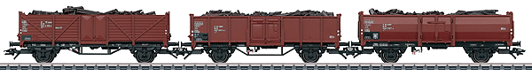 Gondola w/Scrap Load 3-Car Set - 3-Rail - Ready to Run -- 3 Different Gondola Types w/Side Doors (brown)