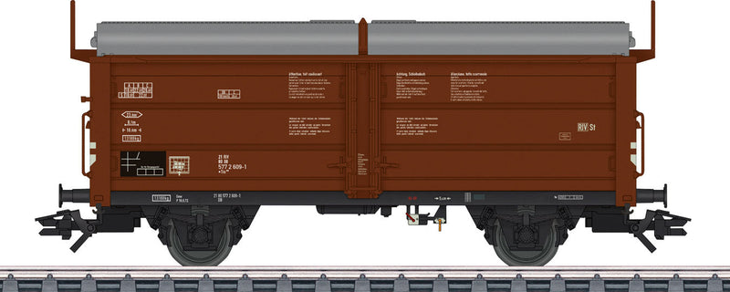 Type Tims 858 Sliding-Roof Gondola - 3-Rail - Ready to Run -- German Federal Railway (Era IV 1972; Boxcar Red, gray)
