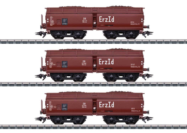 Type Erz Id OOtz 44 Hopper with Iron Ore Load 3-Pack - 3-Rail - Ready to Run -- German Federal Railroad DB (Era III 1952, Boxcar Red)-1