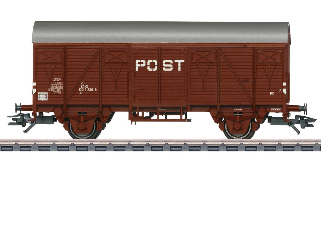 Type Gs Wood Boxcar - 3-Rail - Ready to Run -- Dutch State Railways NS PTT Post (Era IV 1977, Boxcar Red, graphite)