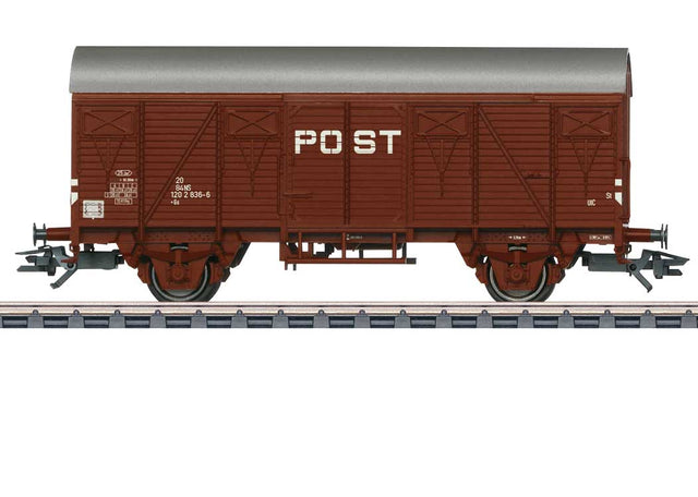 Type Gs Wood Boxcar - 3-Rail - Ready to Run -- Dutch State Railways NS PTT Post (Era IV 1977, Boxcar Red, graphite)