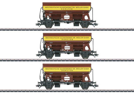Type Tdgs Hinged Roof Hopper 3-Pack - 3-Rail - Ready to Run -- Dr. Muller West German Quartz (Era IV 1970, Boxcar red, yellow)