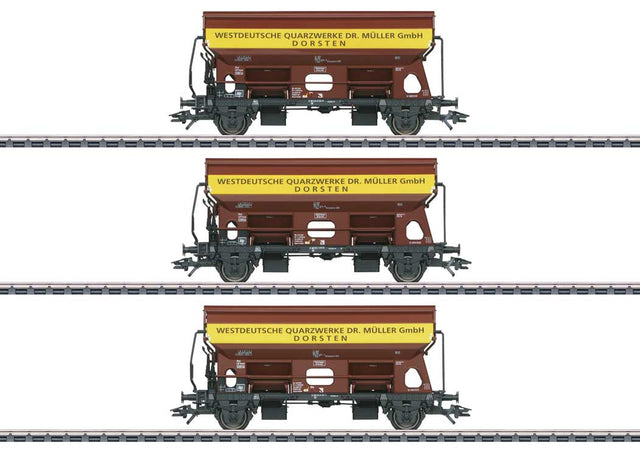 Type Tdgs Hinged Roof Hopper 3-Pack - 3-Rail - Ready to Run -- Dr. Muller West German Quartz (Era IV 1970, Boxcar red, yellow)