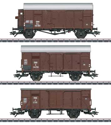 Type G (Ex-Kassel), Gms & G (Ex-G 10) Boxcar Set - 3-Rail - Ready to Run -- German Federal Railroad DB (Era III, Boxcar Red, silver)