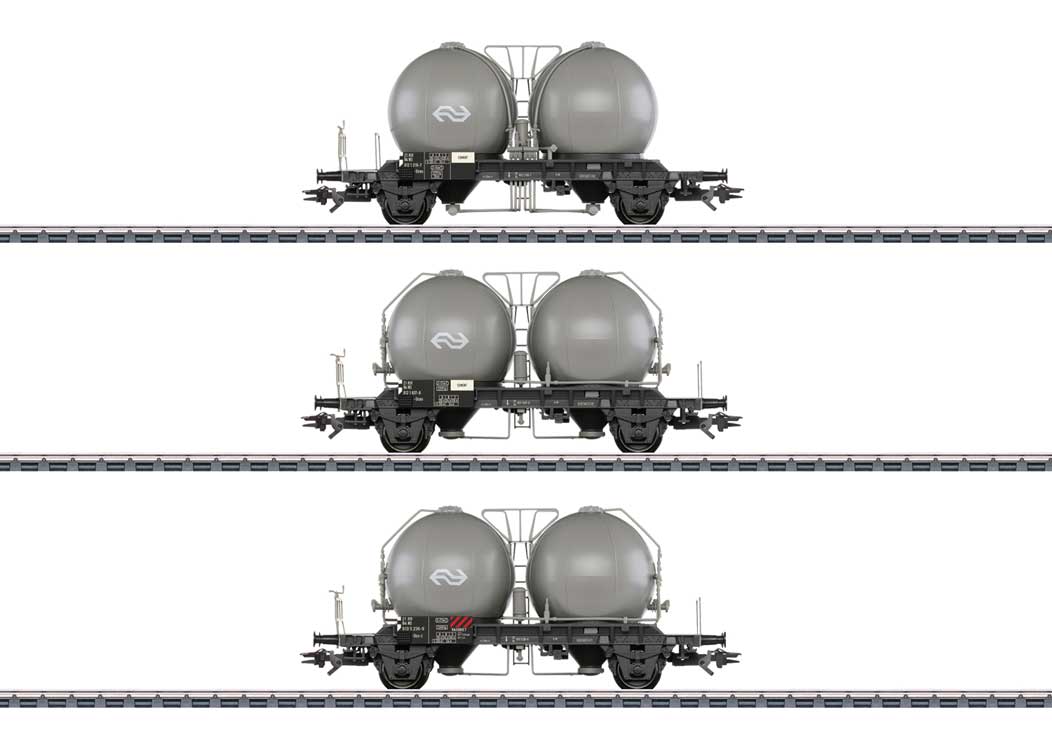 Type Uces and Ucs-y Spherical Container Car Set - 3-Rail - Ready to Run -- Dutch State Railways DSB (Era IV 1970, gray, black)