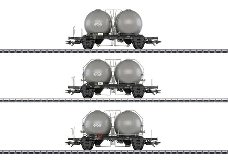 Type Uces and Ucs-y Spherical Container Car Set - 3-Rail - Ready to Run -- Dutch State Railways DSB (Era IV 1970, gray, black)