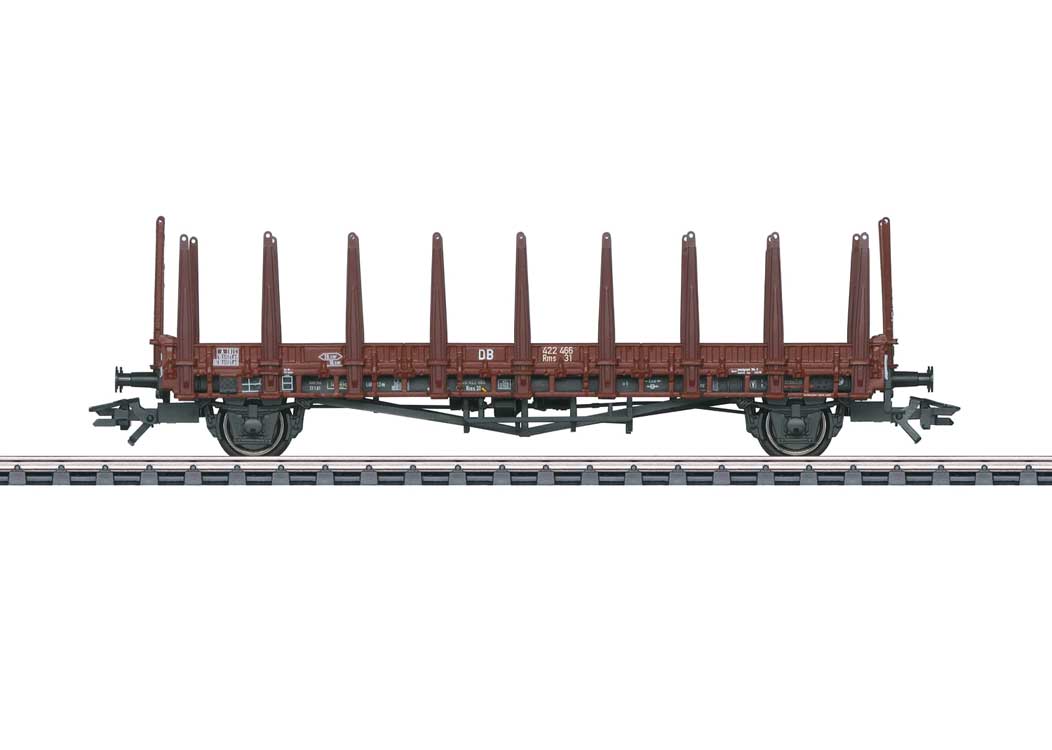 Type Rms 31 Stake Car 3-Pack - 3-Rail - Ready to Run -- German Federal Railroad DB (Era III 1961, Boxcar Red)