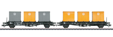 Type Laabs Container Transport Car 2-Pack w/VW Containers - 3-Rail - Ready to -- German Federal Railroad DB (Era IV, black)-2