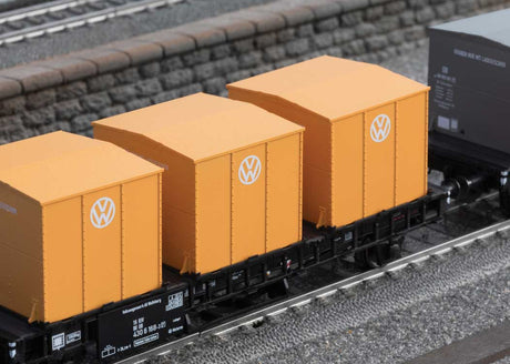 Type Laabs Container Transport Car 2-Pack w/VW Containers - 3-Rail - Ready to -- German Federal Railroad DB (Era IV, black)-4