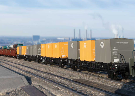 Type Laabs Container Transport Car 2-Pack w/VW Containers - 3-Rail - Ready to -- German Federal Railroad DB (Era IV, black)-6