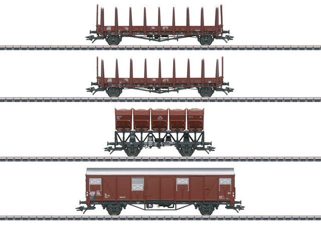 Type Rms & Rmrs 31 Stake, Ommi 51 Dump, Hbcs 300/Gltmms 62 Boxcar Set 3-Rai -- German Federal Railroad DB (Era III 1962, Boxcar Red)