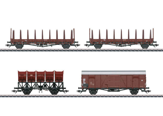 Era IV 1973 Freight 4-Car Set - 3-Rail - Ready to Run -- 2 Klms 440 Gondolas, F-z 120 Dump Car, Hbck Box German Federal Railroad DB