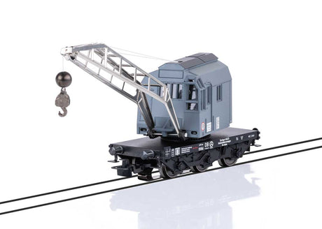 Railroad Crane & Boom Car - 3-Rail - Ready to Run - Digital -- German Federal Railroad DB (Era IV, gray, silver, black)-1