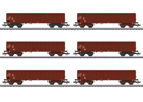 Type Eas 5949 & 5971 Gondola w/Coal Load 6-Pack- 3-Rail - Ready to Run -- German Federal Railroad DB (Era IV & V 1950s, Boxcar Red)-1