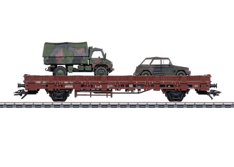 Type Kbs 443 Stake Flatcar w/MAN Truck Load - 3-Rail - Ready to Run -- German Federal Railroad DB (Era IV, Boxcar Red)