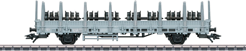 Type Ks Stake Car with Railroad Wheel Load - 3-Rail - Ready to Run -- Swiss Federal Railways SBB (Era IV 1970s, gray)
