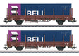 Type Kbs Stake Flatcar with 40' Container Load 2-Pack - 3-Rail - Ready to Run -- Dutch State Railways NS (Era IV 1975, Boxcar Red with blue Bell Containers)